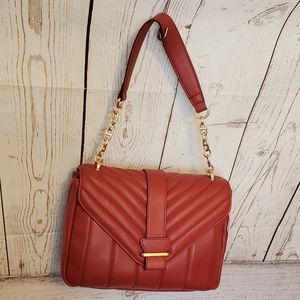 Time and Tru recycled materials Mimi puffer quilted envelope style handbag red